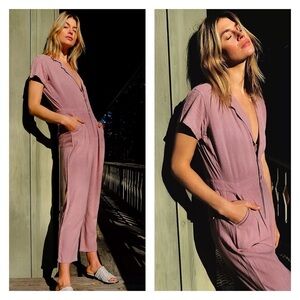 Free People Margot Short‎ Sleeve Coverall Wild Mushroom Dusty Mauve M